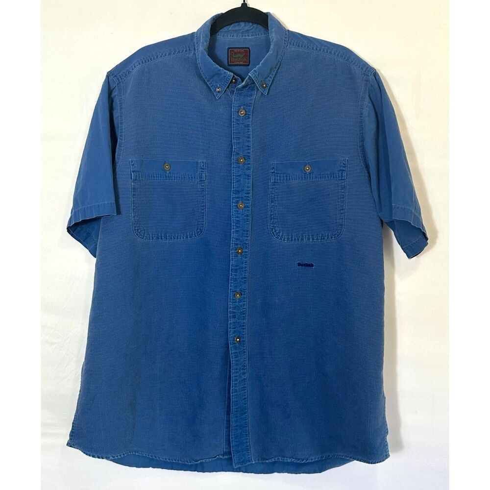 Duxbak Vintage Button Up Shirt Men Size 2XL Blue Short Sleeve Cotton Pockets